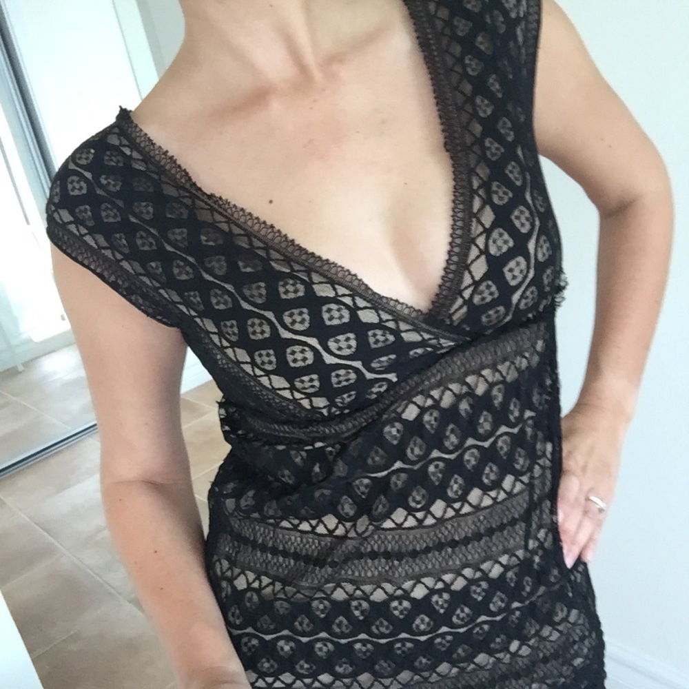 Sexy black and nude lace top